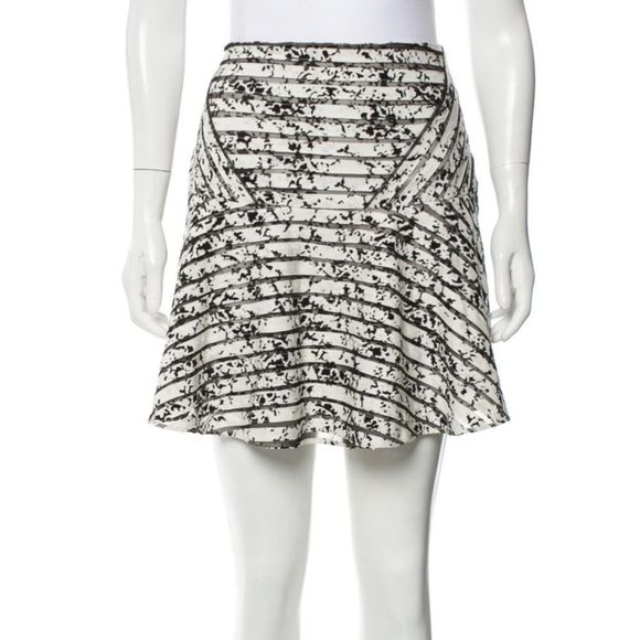 Parker Silk Black White Print Mesh Mini Skirt - Picture 1 of 16
